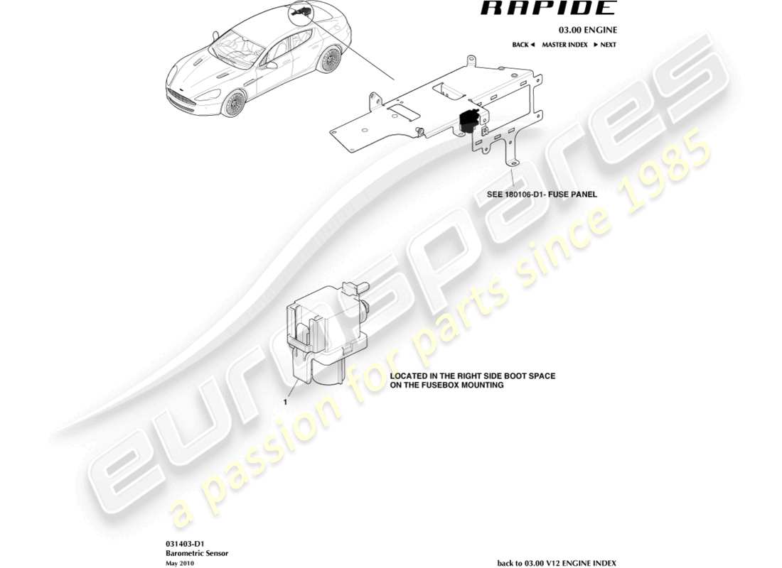 aston martin rapide (2012) diagramme de pièce du capteur barométrique