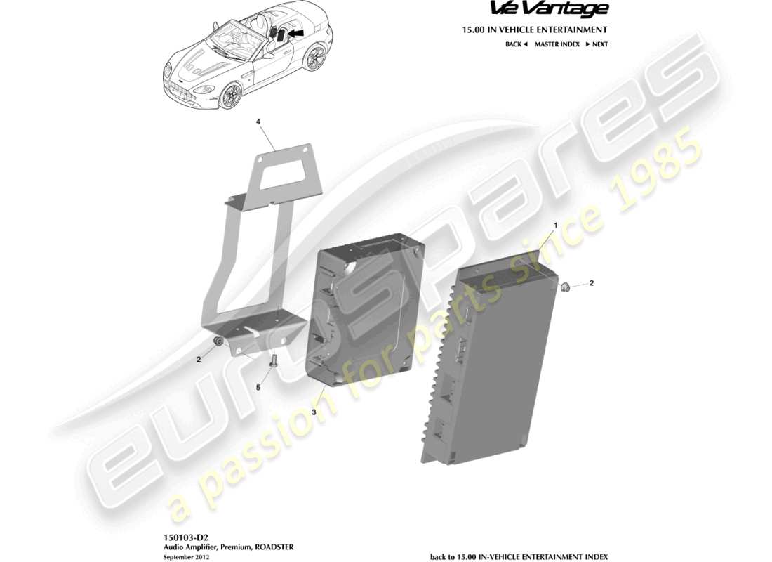 aston martin v12 vantage (2010) amplificateurs haut de gamme, diagramme de pièces roadster