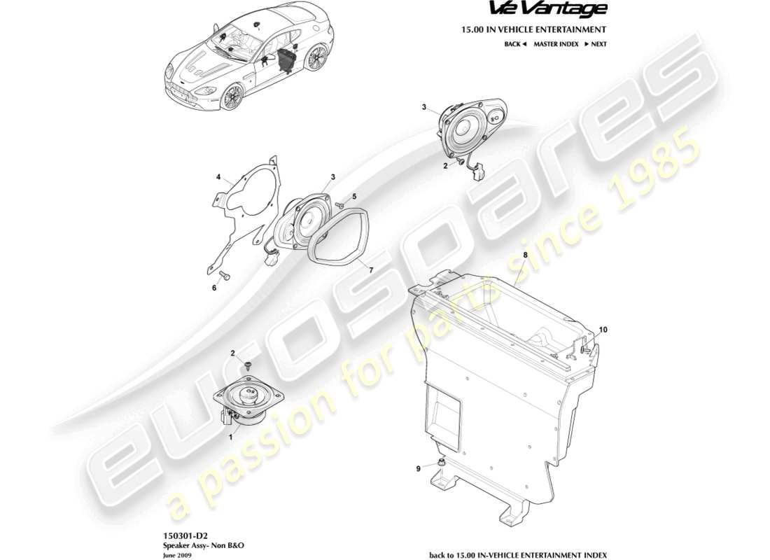 aston martin v12 vantage (2010) haut-parleur, diagramme de la pièce de base