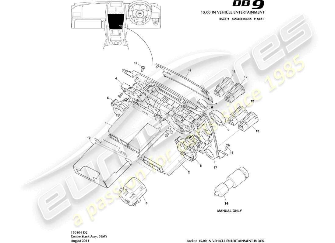 aston martin db9 (2007) colonne centrale, diagramme de pièces 09my