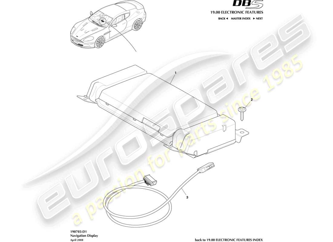 aston martin dbs (2010) diagramme de pièce d'affichage de navigation