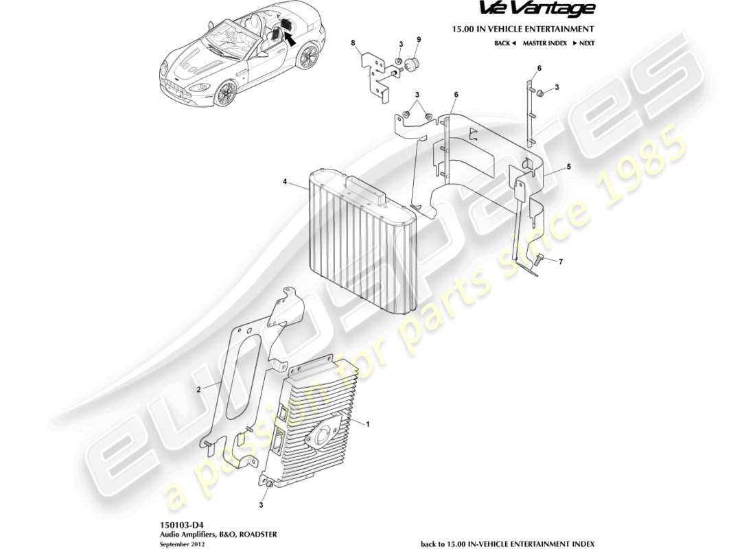 aston martin v12 vantage (2010) amplificateurs b&o, diagramme des pièces du roadster
