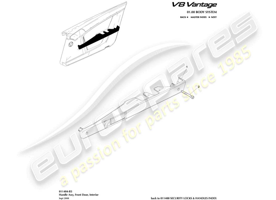 aston martin v8 vantage (2014) diagramme des pièces de l'assemblage de la poignée