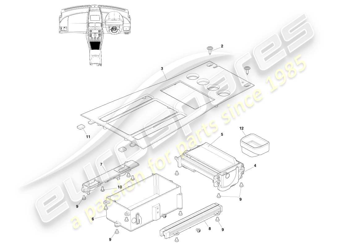 aston martin v8 vantage (2007) console avant, asm, vers 16my diagramme de pièce