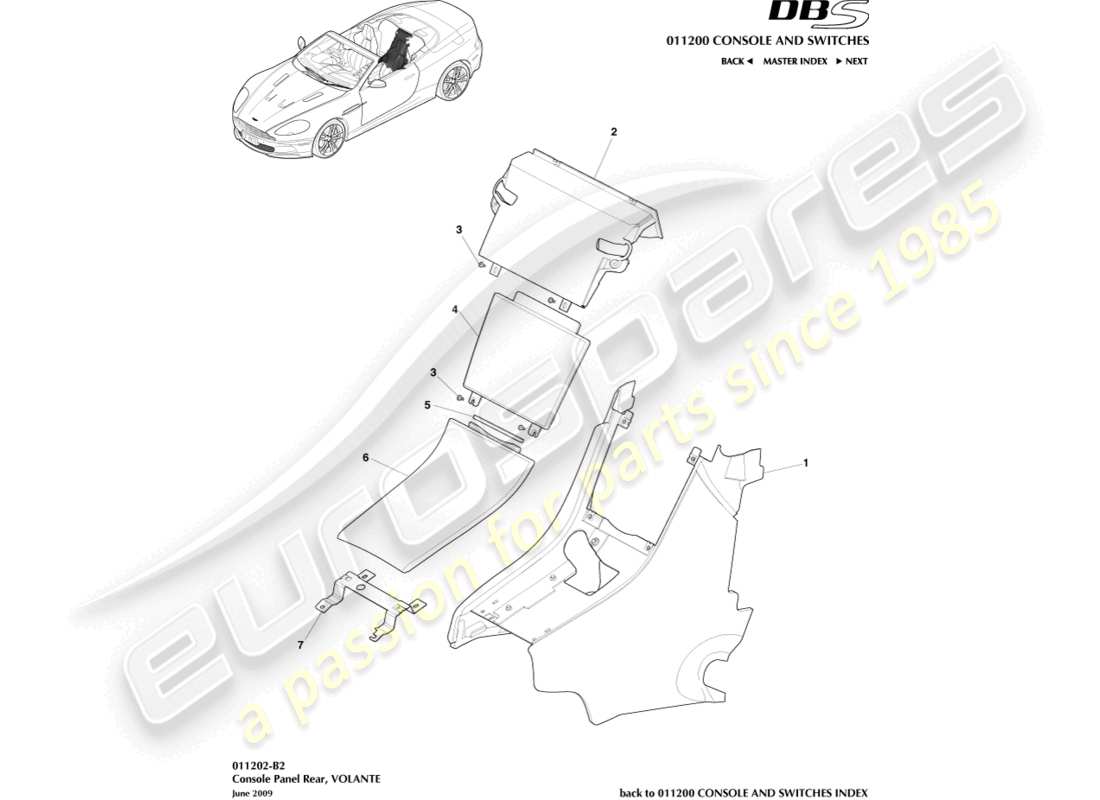 aston martin dbs (2010) console arrière, diagramme de pièce volante