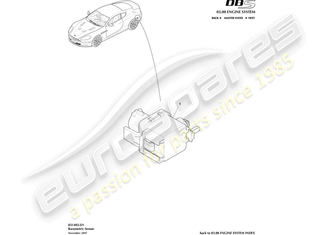 aston martin dbs (2010) diagramme de pièce du capteur barométrique