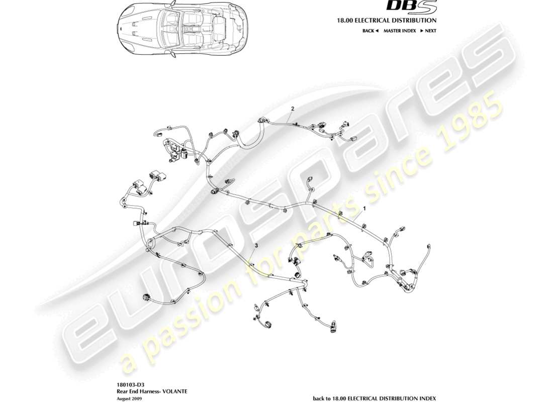 aston martin dbs (2010) faisceau arrière, diagramme de pièce volante