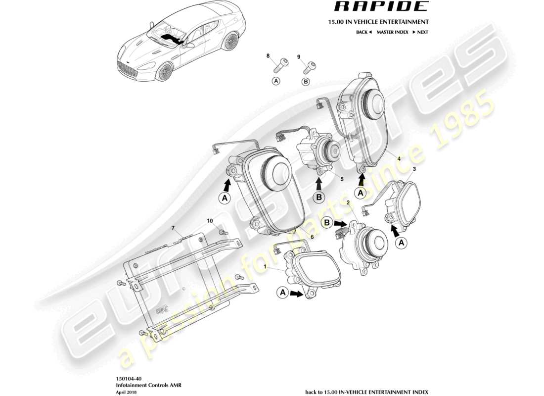 aston martin rapide (2011) commandes d'infodivertissement, amr schéma des pièces