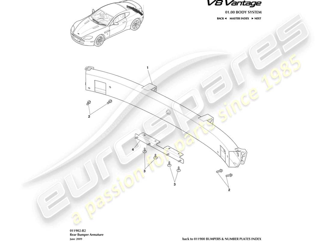 un schéma de pièces du catalogue de pièces aston martin v8 vantage (2009)