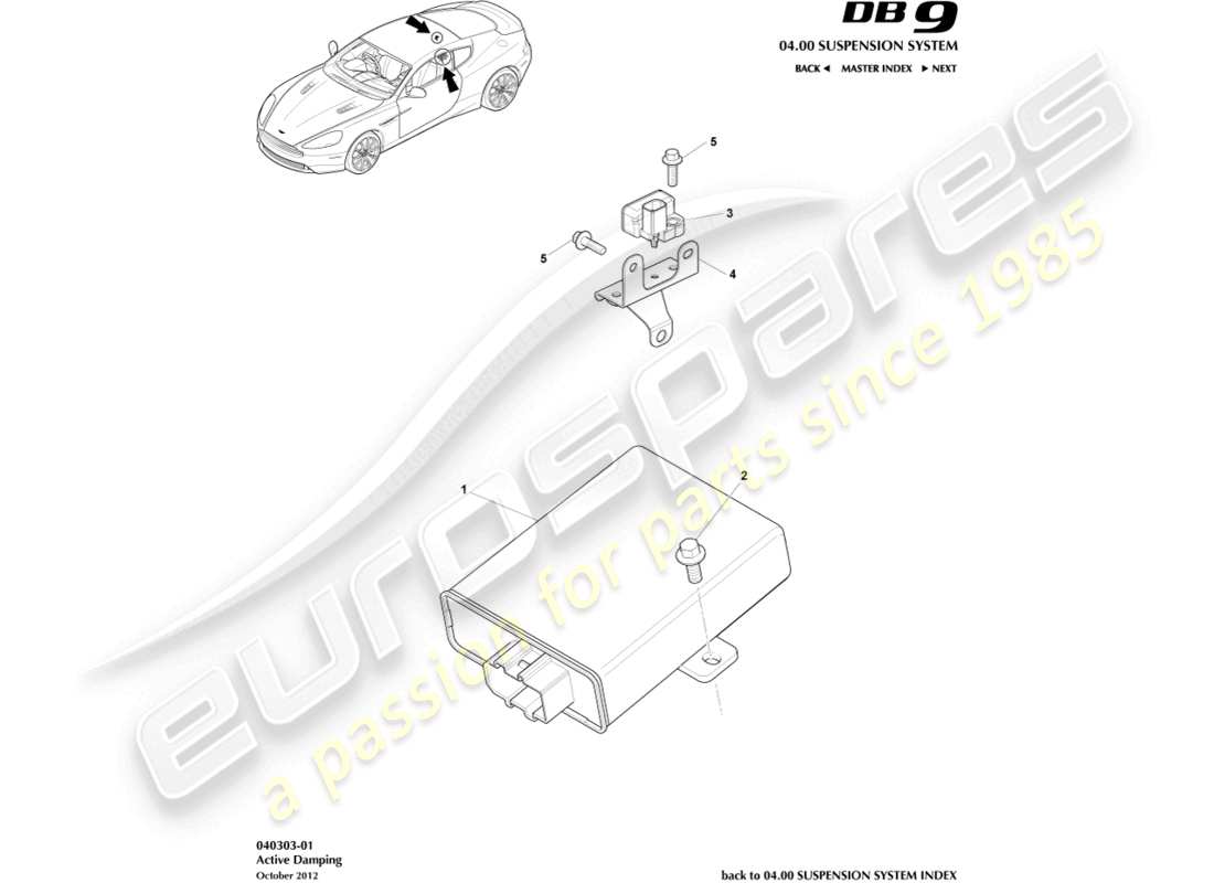 aston martin db9 (2013) schéma des pièces du module d'amortissement actif