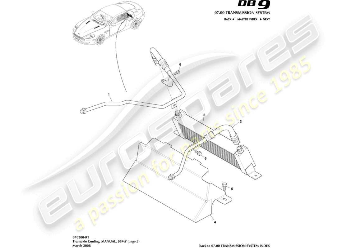 un schéma de pièces du catalogue de pièces aston martin db9 (2007)
