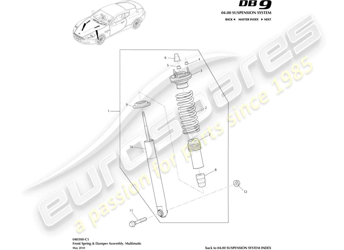 un schéma de pièces du catalogue de pièces aston martin db9 (2006)