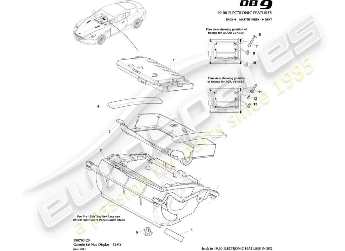 un schéma de pièces du catalogue de pièces Aston Martin DB9 (2012)