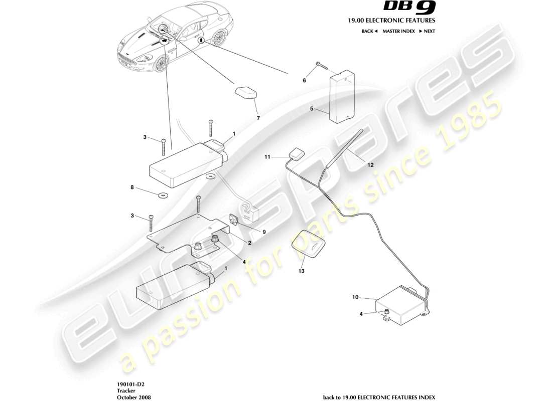 aston martin db9 (2008) diagramme des pièces du tracker