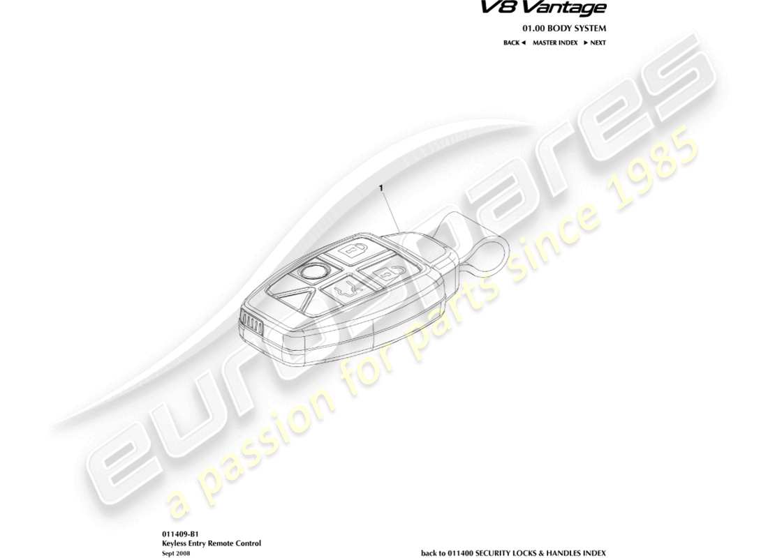 aston martin v8 vantage (2014) transmetteur, diagramme de pièces rke