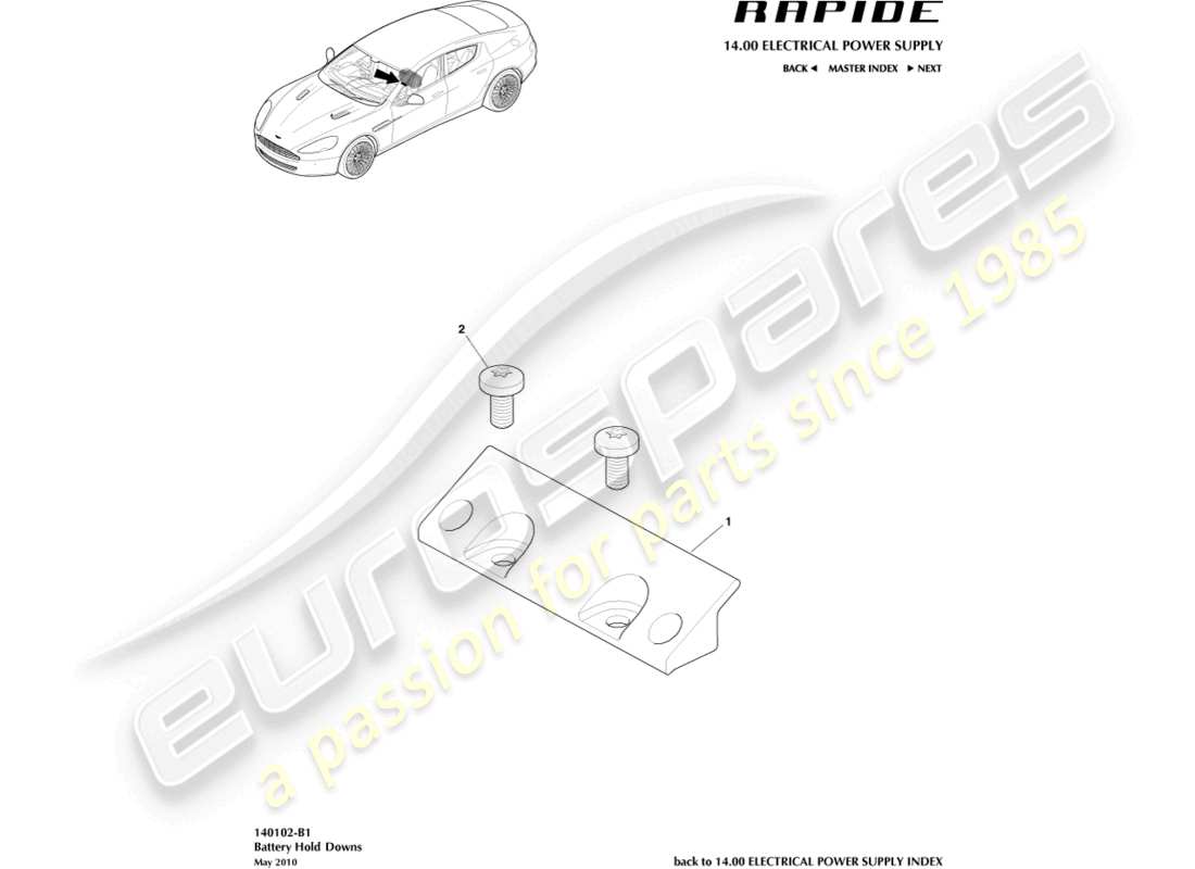 aston martin rapide (2011) schéma des pièces des supports de batterie