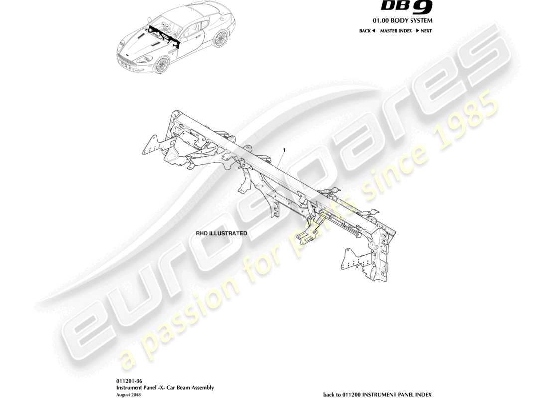 aston martin db9 (2007) diagramme des pièces des poutres transversales ip