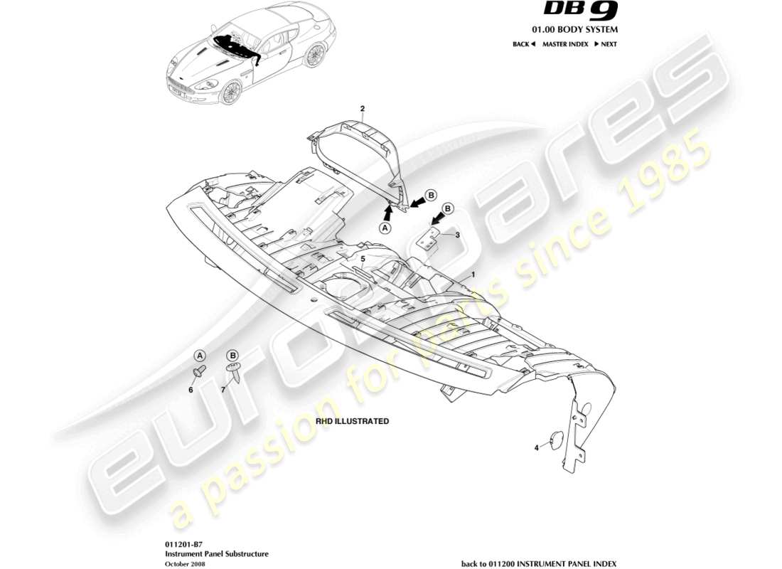 aston martin db9 (2007) diagramme des pièces de la sous-structure ip