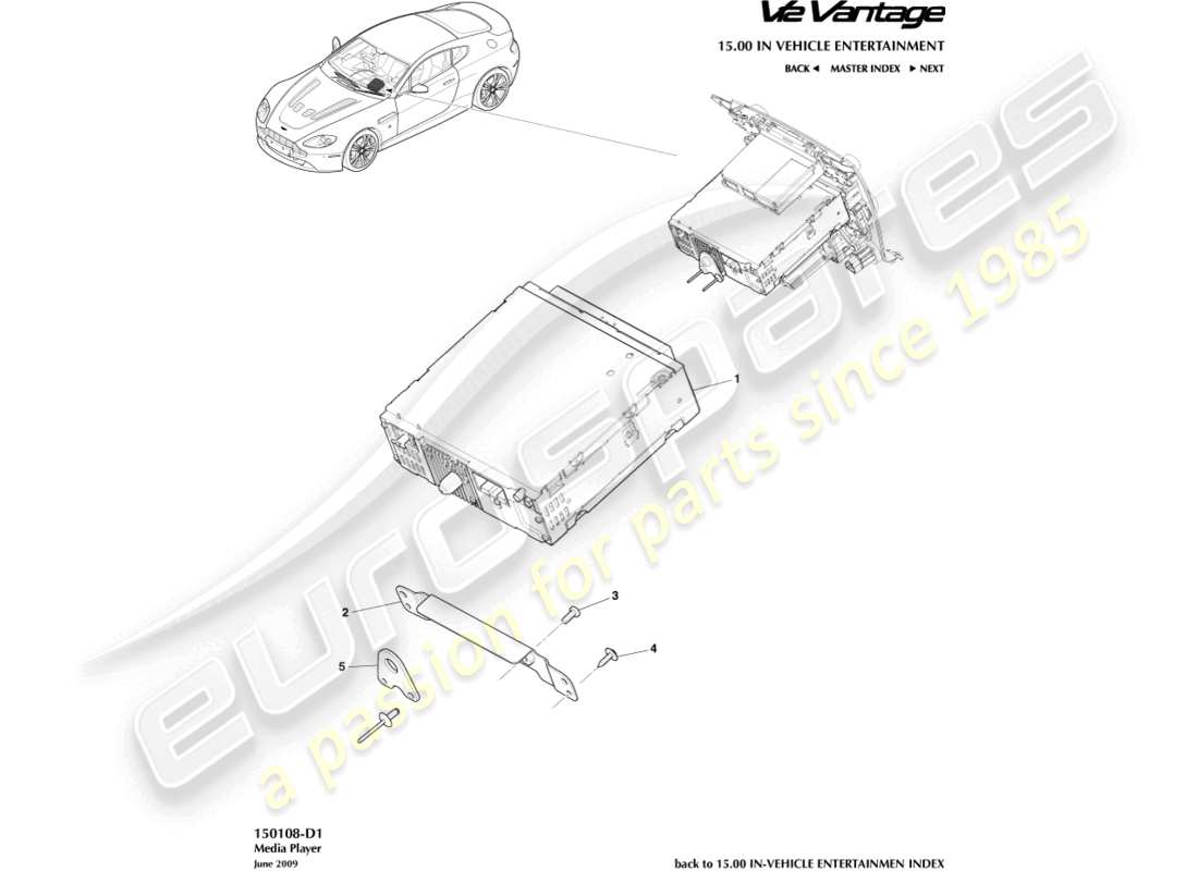 aston martin v12 vantage (2010) diagramme des pièces du lecteur multimédia