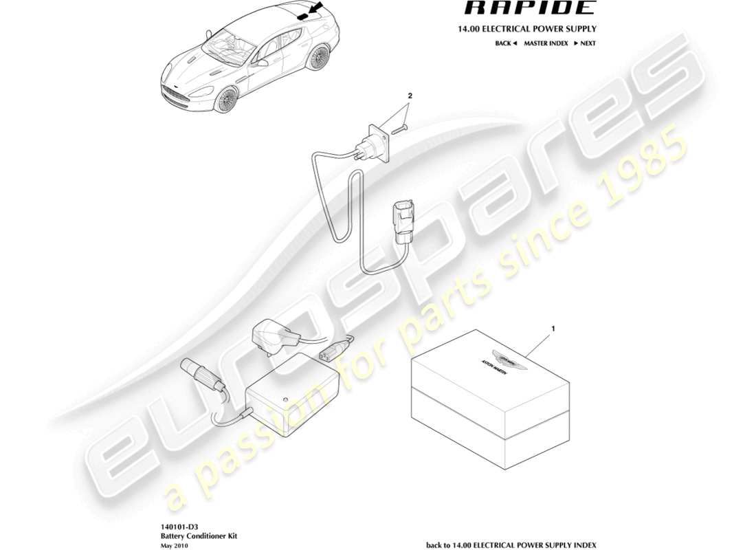 aston martin rapide (2013) kit de conditionneur de batterie schéma des pièces