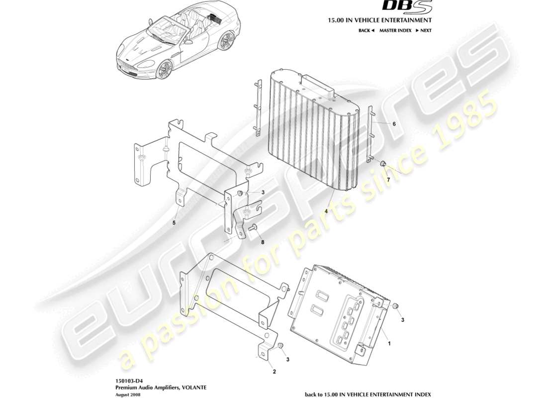 aston martin dbs (2012) amplificateurs haut de gamme, diagramme de pièces volante