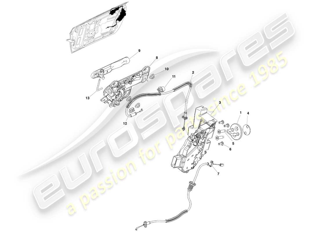 aston martin v8 vantage (2005) schéma des pièces du loquet de porte avant