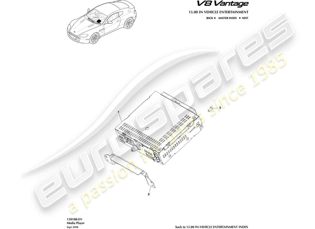 aston martin v8 vantage (2008) diagramme des pièces du lecteur multimédia