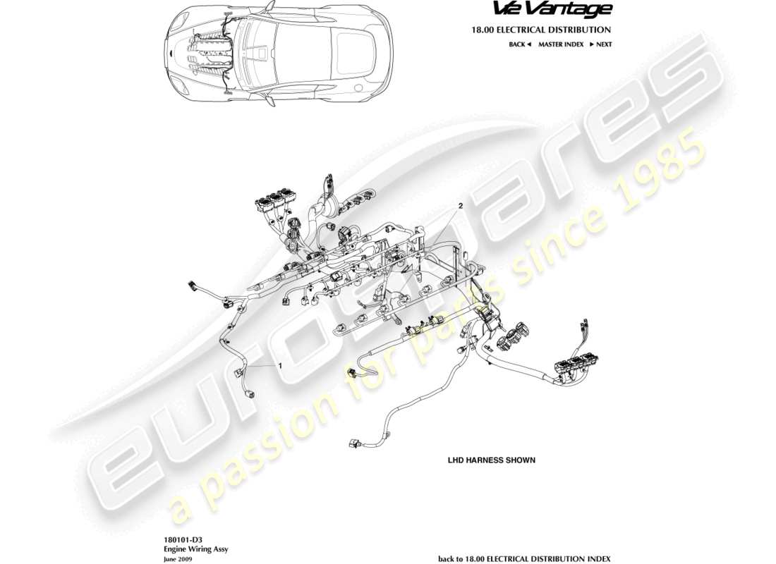 aston martin v12 vantage (2010) schéma des pièces du faisceau moteur