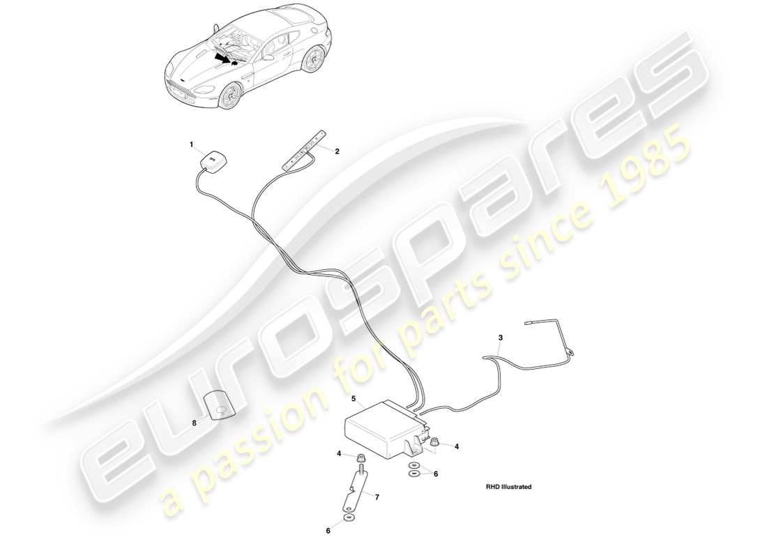 aston martin v8 vantage (2005) tracker, cobra, diagramme de pièces 14my