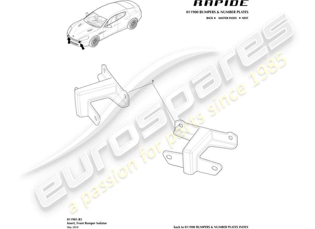 aston martin rapide (2011) insert, diagramme de pièce de l'isolateur de pare-chocs avant