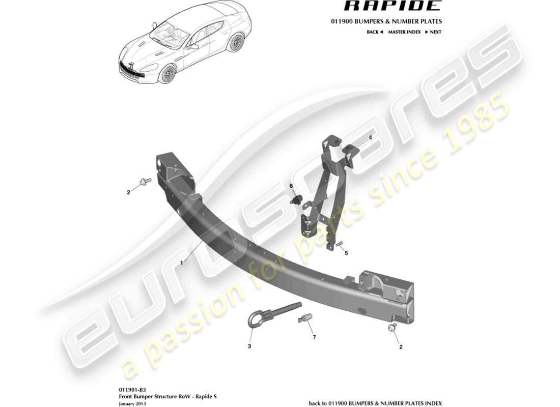 aston martin rapide (2016) structure de pare-chocs avant, diagramme de pièces s row