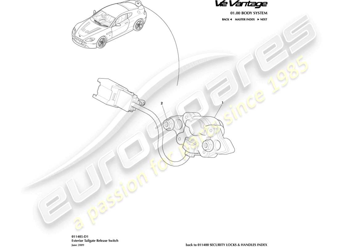 aston martin v12 vantage (2010) schéma des pièces de déverrouillage du hayon