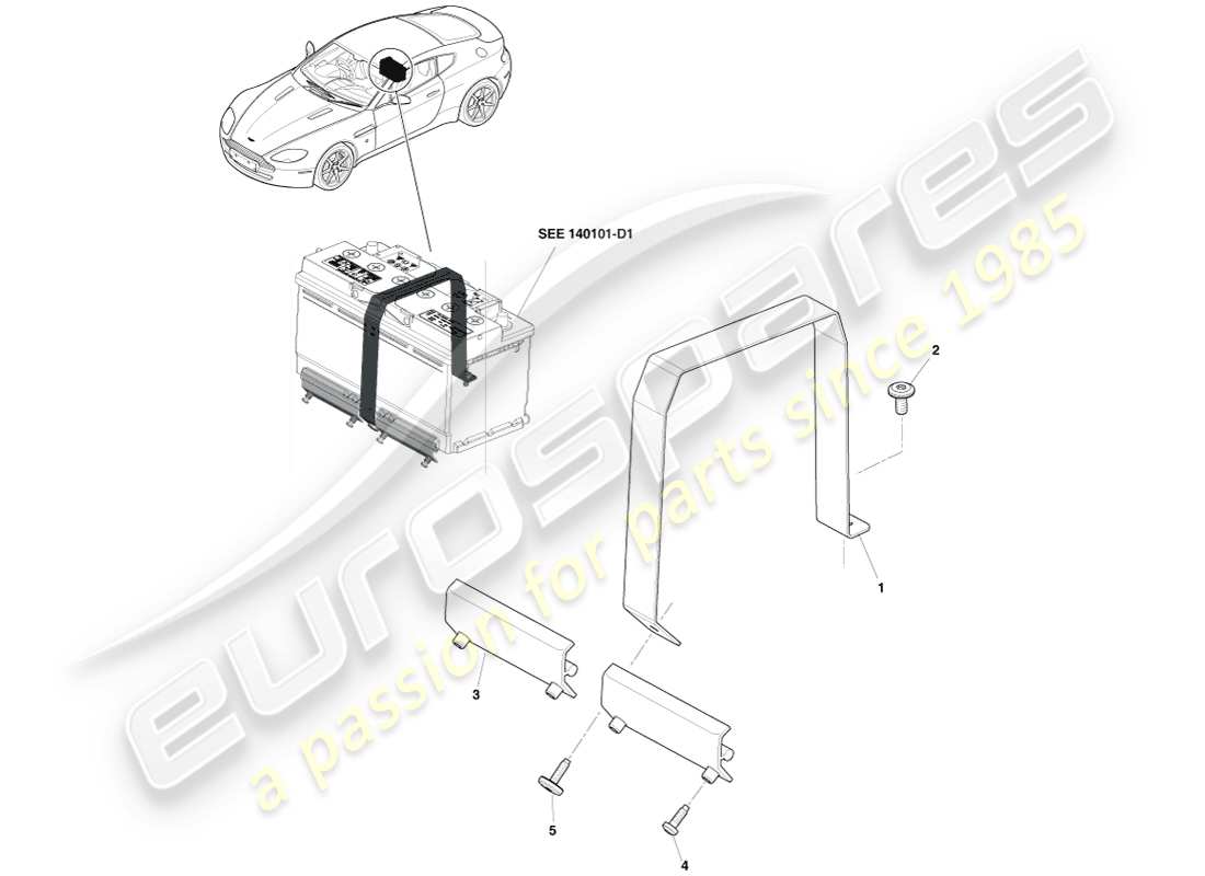 aston martin v8 vantage (2007) schéma des pièces des supports de batterie