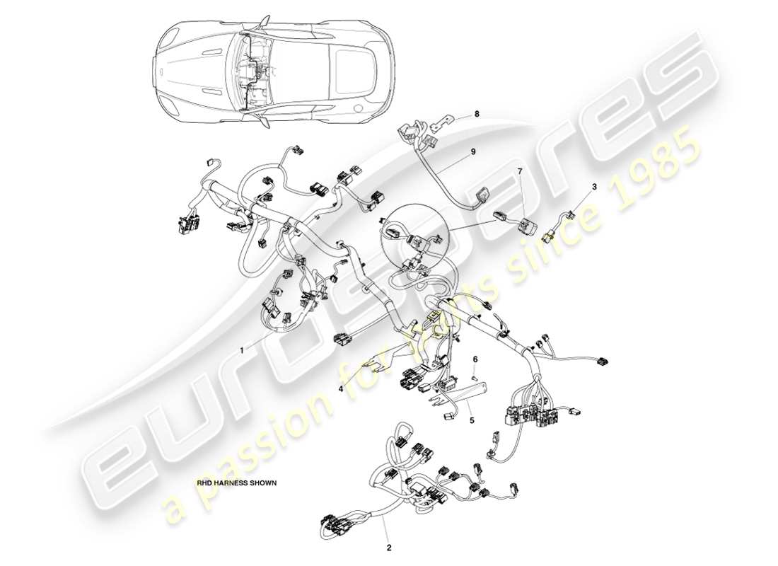 aston martin v8 vantage (2007) faisceau ip, diagramme de pièces 12my