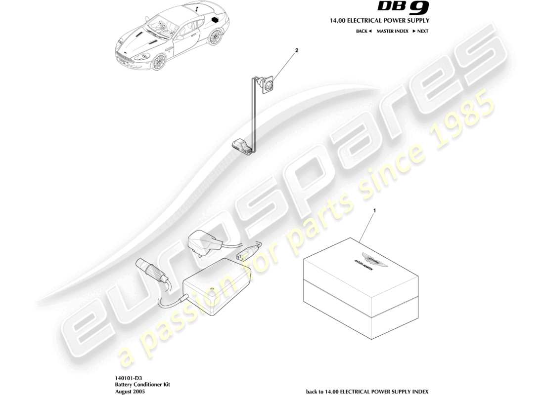 aston martin db9 (2005) kit de conditionneur de batterie schéma des pièces
