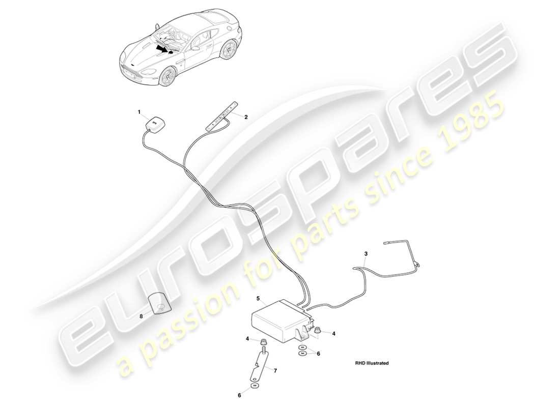 aston martin v8 vantage (2007) tracker, cobra, diagramme de pièces 14my