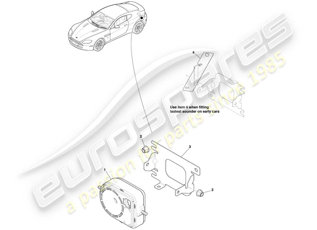 aston martin v8 vantage (2007) schéma des pièces du sirène de sécurité