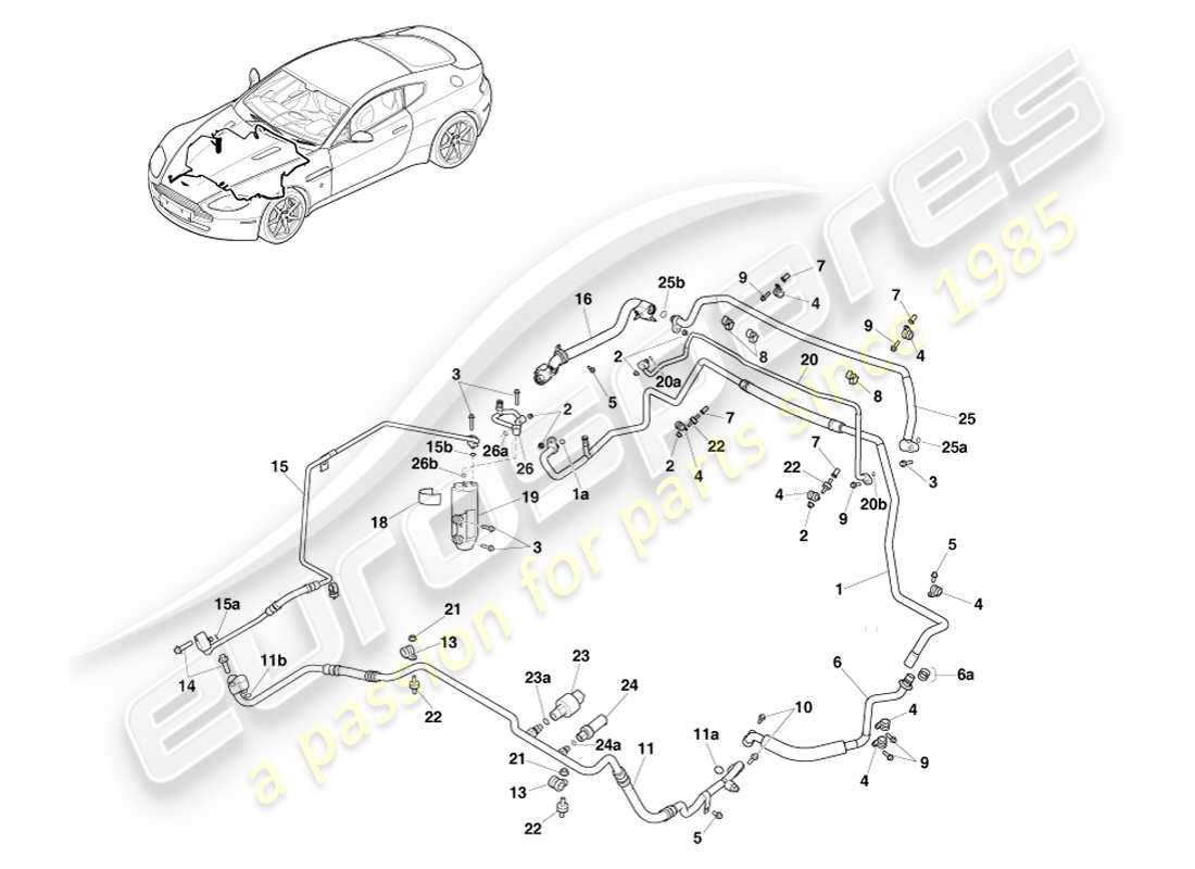 aston martin v8 vantage (2007) conduites de climatisation, hfo1234yf gaz, diagramme de pièces rhd