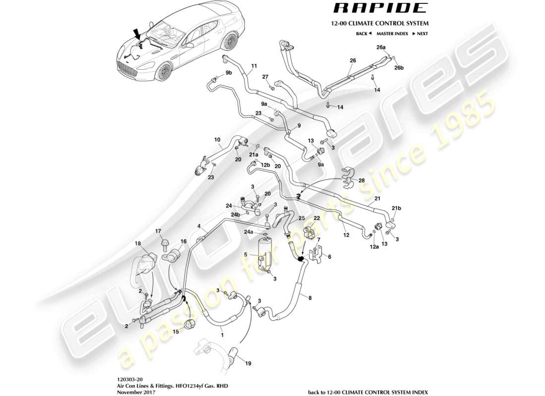 aston martin rapide (2016) conduites de climatisation, hfo1234yf, diagramme de pièces rhd