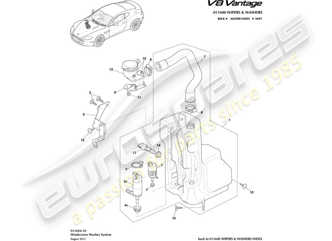 aston martin v8 vantage (2014) schéma des pièces de la bouteille de rondelle