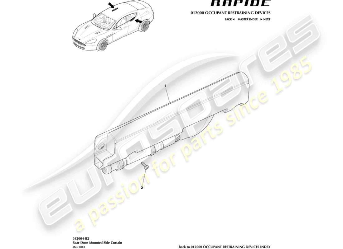 aston martin rapide (2013) airbag rideau latéral arrière schéma des pièces