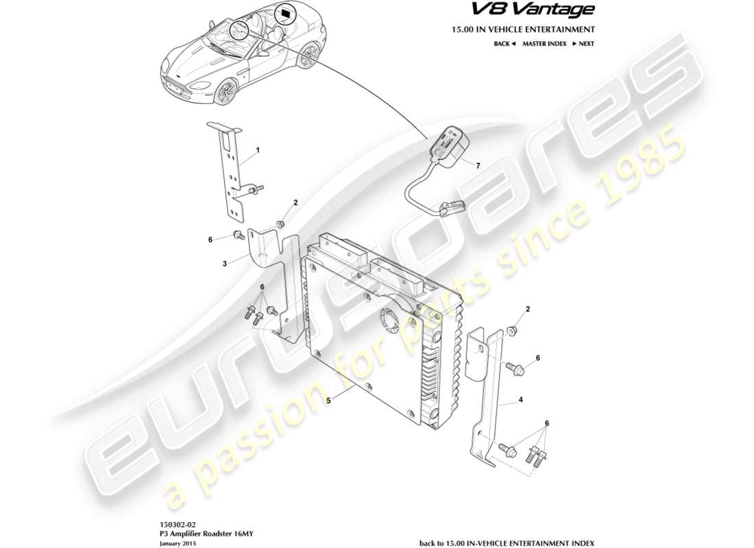 aston martin v8 vantage (2008) p3 amplificateur, diagramme de pièce du roadster