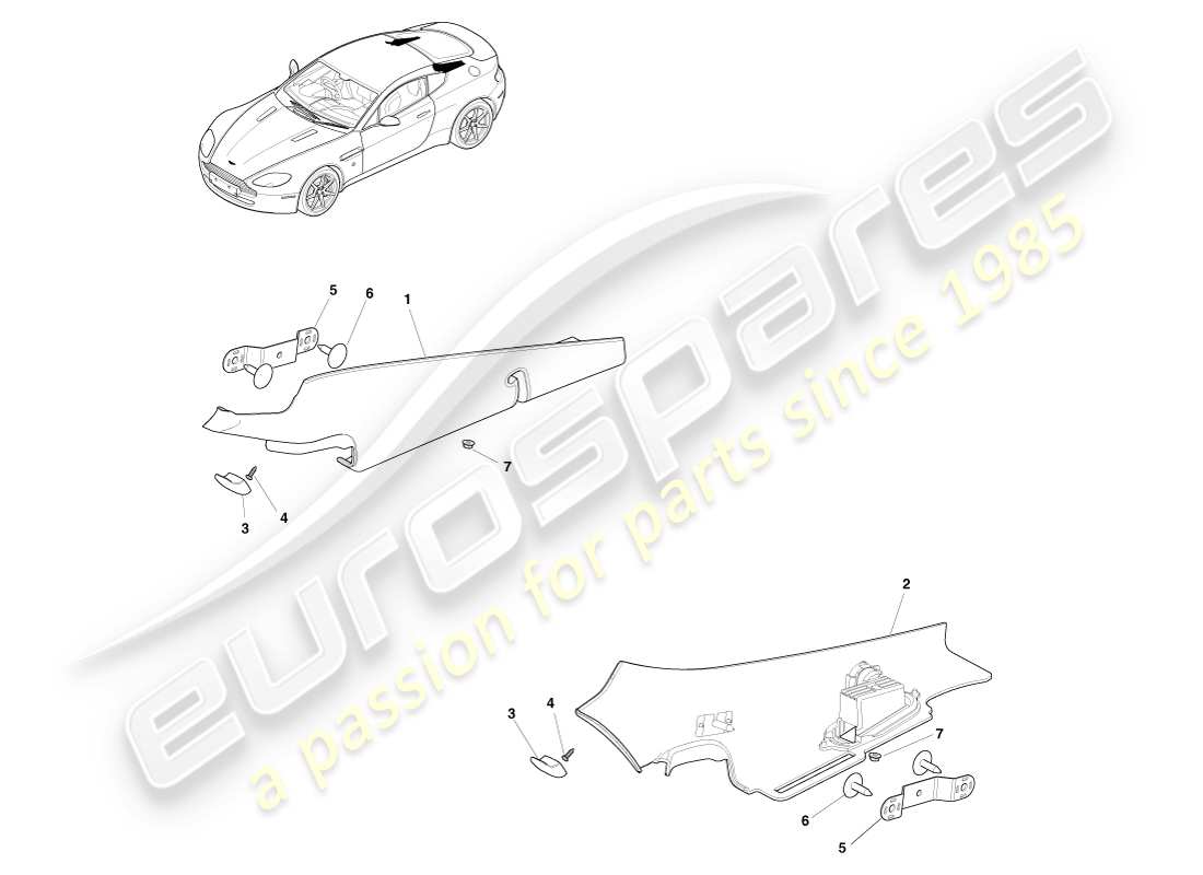 aston martin v8 vantage (2005) diagramme des pièces de l'assemblage du pilier c