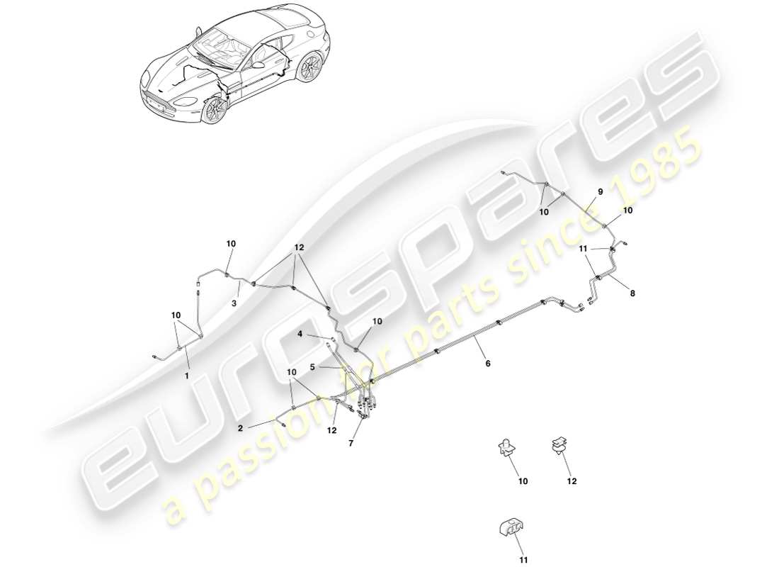 aston martin v8 vantage (2005) conduites et flexibles de frein, diagramme de pièces lhd