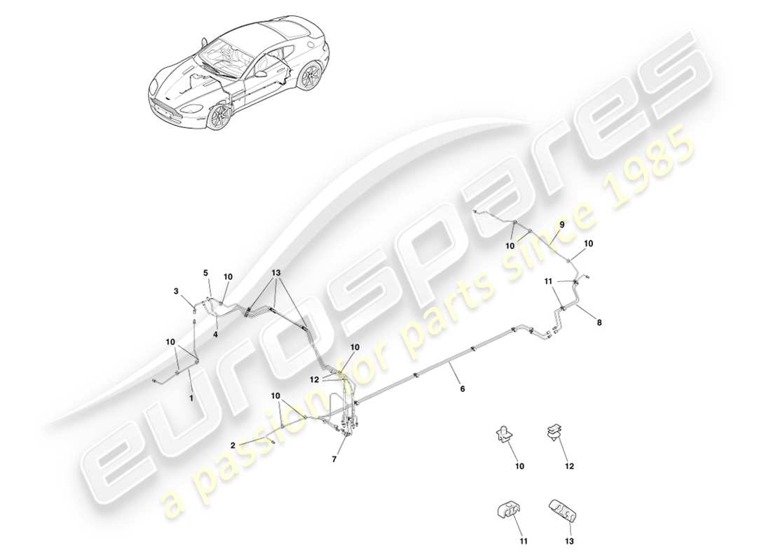 aston martin v8 vantage (2007) conduites et flexibles de frein, diagramme de pièces rhd
