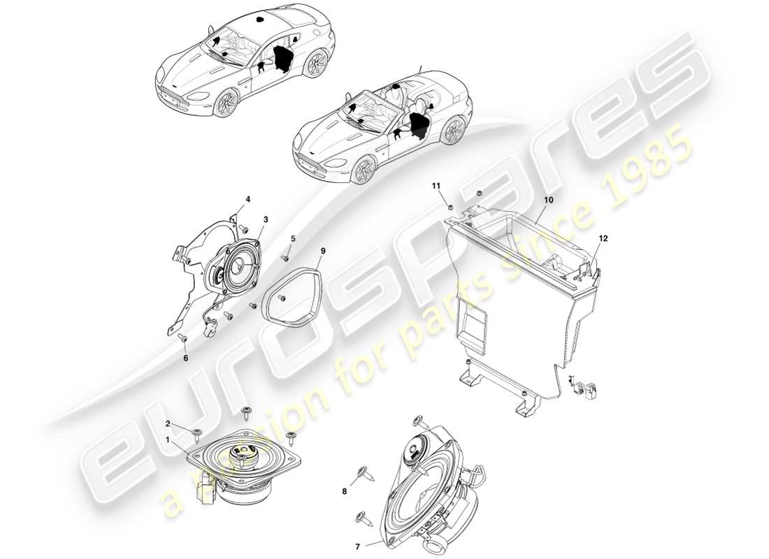 aston martin v8 vantage (2005) haut-parleur, diagramme de la pièce de base