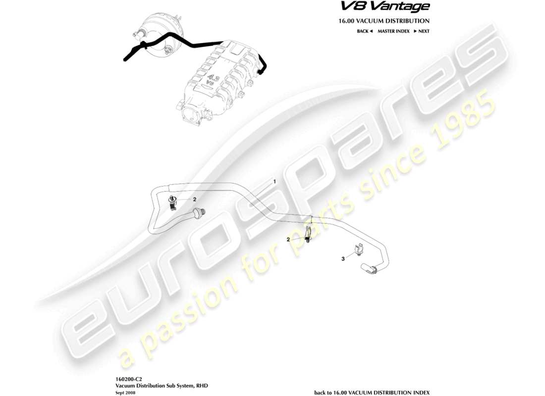 aston martin v8 vantage (2014) tuyau à vide, diagramme de pièces rhd