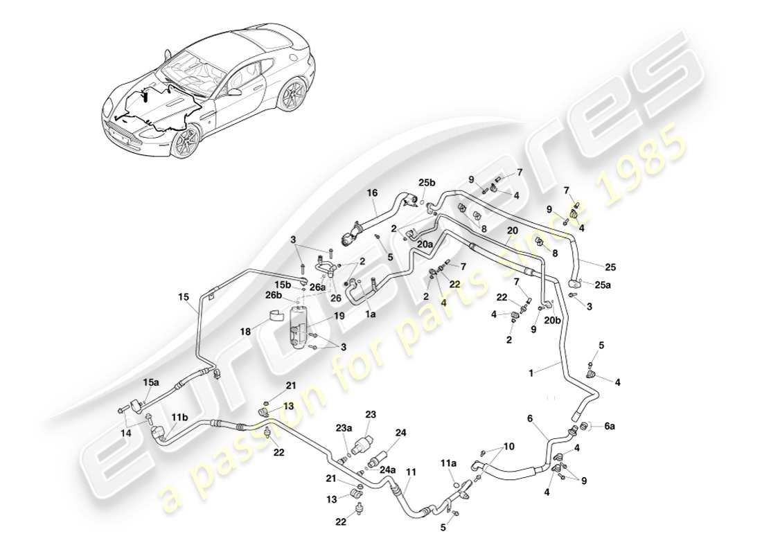 aston martin v8 vantage (2005) conduites de climatisation, hfo1234yf gaz, diagramme de pièces ehd