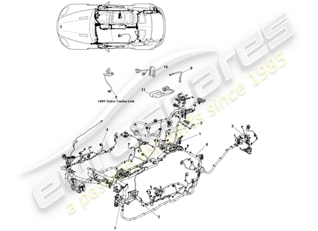 aston martin v8 vantage (2007) harnais de carrosserie, diagramme de pièce du roadster