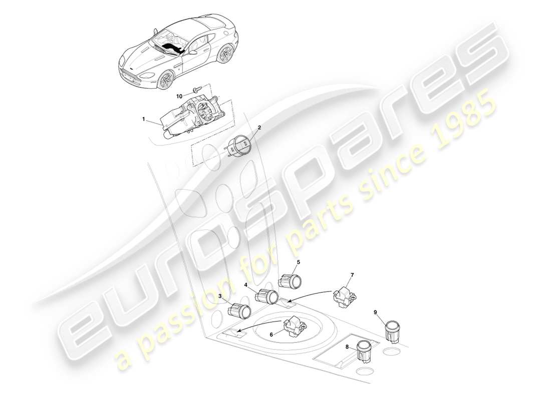 aston martin v8 vantage (2007) commutateurs de console centrale, manuel, diagramme de pièces 16my